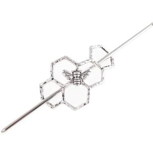 Bee On Honeycomb Hair Stick Silver-tone Boho Garden Nature